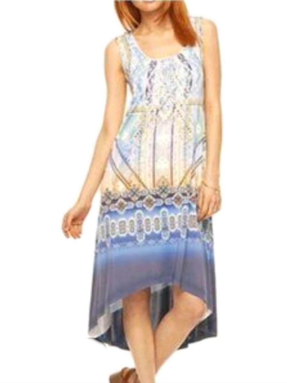 World Unity Midi Dress Boho Crochet Detail Travel Strech Hippie Hi Lo Hem Sz XL